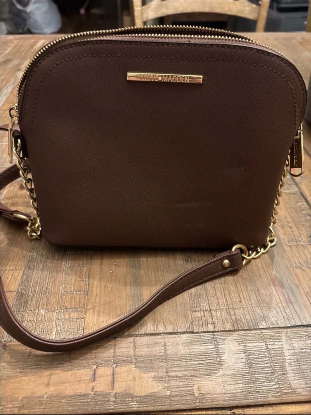 Steve Madden Brown Dome Crossbody with Gold Chain